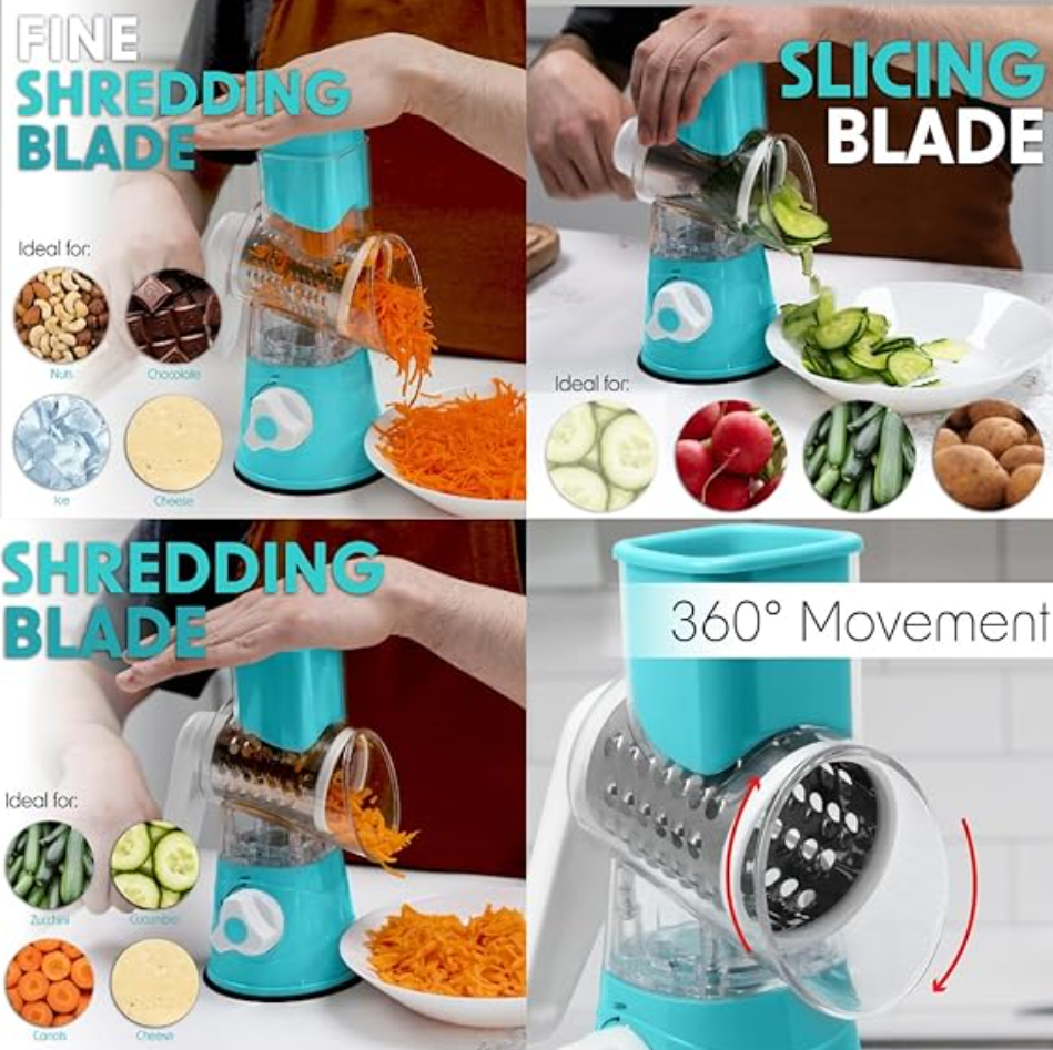 TOLO Deals (TM), Rotary Cheese Grater, Cheese Grater, Fruit grinder, vegetable chopper, shredded cheese, Rotary Shredder, Brush & Stainless Steel Peeler, Cheese grater hand crank, Kitchen gadgets